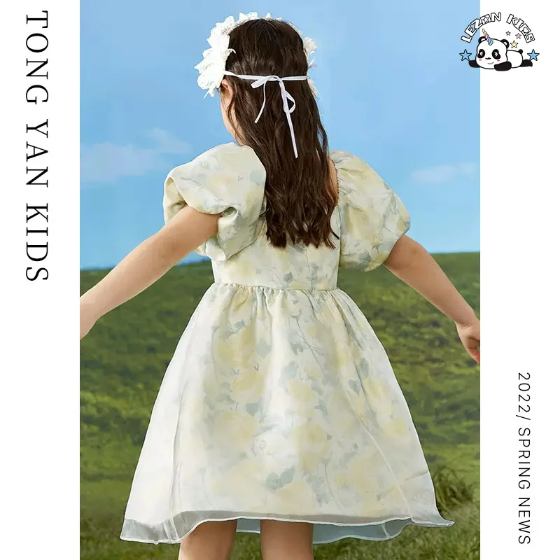 LEZONKIDS - High Quality Flower Puff Sleeve Floral Girls Dresses 2-12 Children Clothing Princess Dress For Girl